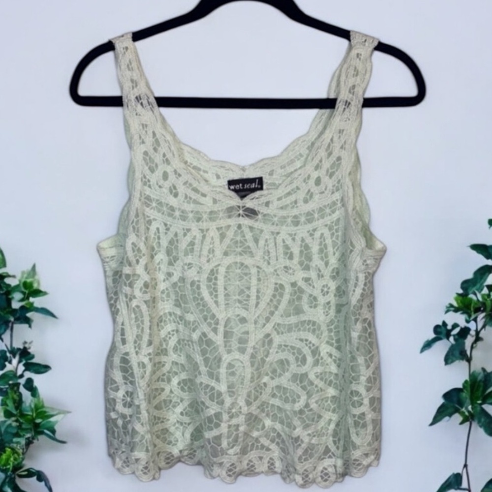 Wet Seal Green Lace‎ Crop Tank Women’s Large